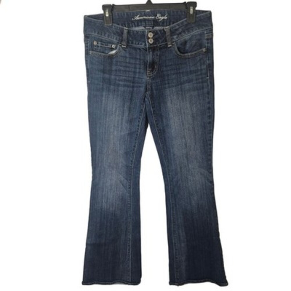 American Eagle Artist Flare Jeans Women's 8 Regular Dark Blue Stretch Mid-Rise